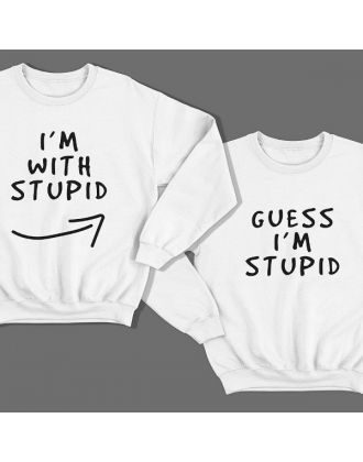 Парные свитшоты для влюбленных "I'm with stupid" и "Guess i'm stupid". Парные свитшоты для влюбленных "I'm with stupid" и "Guess i'm stupid".